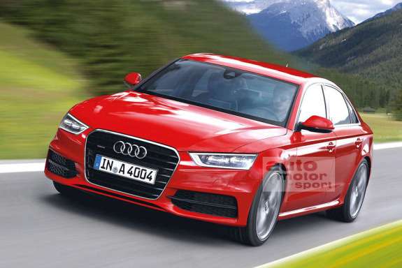 Next-generation Audi A4 sedan rendering by Auto Motor und Sport side-front view