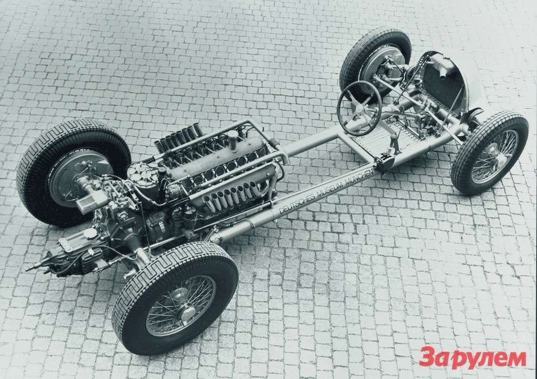 Шасси единственного из сохранившихся подлинных болидов Auto-Union Typ C из собрания Deutsches Museum в Мюнхене. Сразу после победы в Гран-При Германии