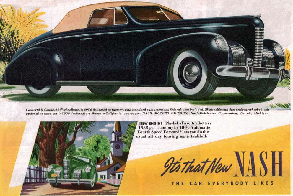 Обложка проспекта автомобилей Nash 1939 модельного года. Де Сахновски признавали «вдохновителем» стиля этой марки