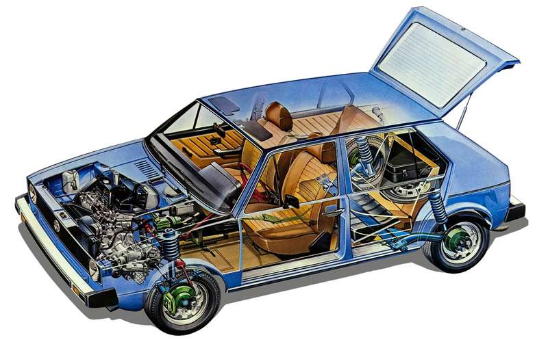 Ближе всех к «восьмерке» был Volkswagen Golf – лидер сегмента. У него сзади тоже стояли амортизаторные стойки, но геометрические параметры подвески совсем иные. У автомобилей Renault 14 и Fiat Ritmo сзади были торсионы, а у хэтчбеков Opel Kadett и Ford Escort – разнесенные пружины и амортизаторы.
