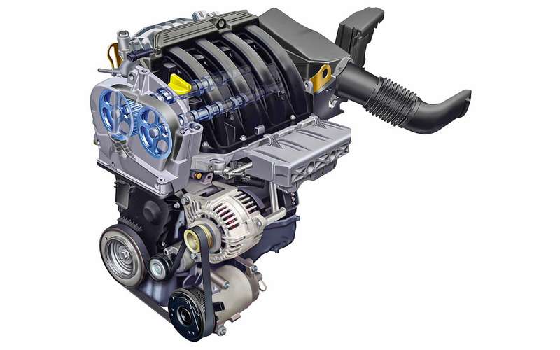 Моторы Renault 1.6 (K4M, 102 л.с.) и 2.0 (F4R) с ременным приводом ГРМ хорошо известны по многим французским моделям. При рестайлинге Дастера агрегат К4М заменили японским HR16DE (он же Н4М) того же объема, а старший мотор F4R обновили, добавив второй фазовращатель на выпускном распредвалу и повысив мощность с 135 до 143 л.с.