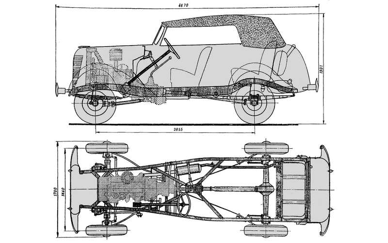 Рама полноприводного ГАЗ‑61 фактически повторяла раму стандартного ГАЗ-М1.