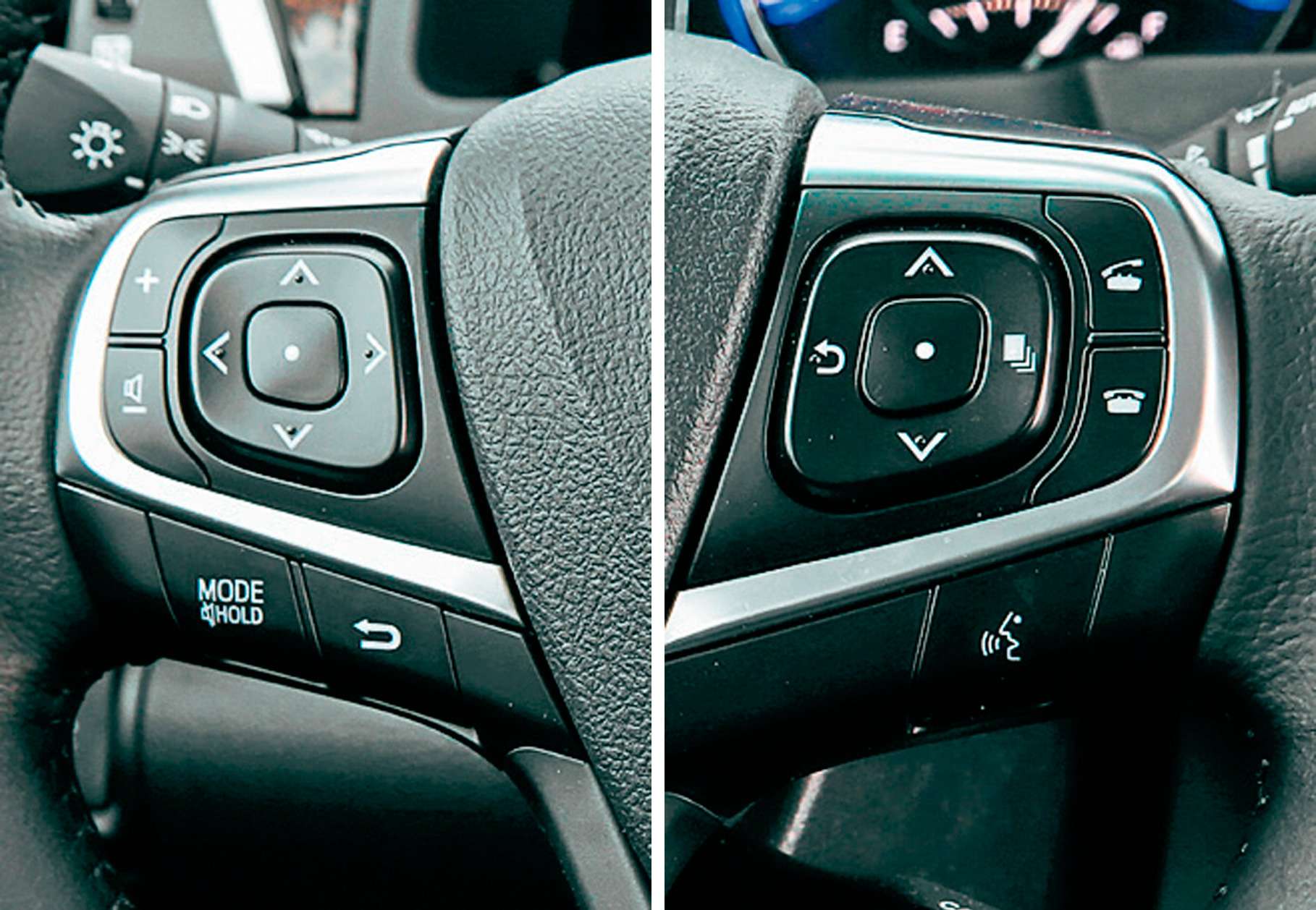 Toyota Camry. А вот руль теперь и краше, и удобнее: кнопки сгруппированы более толково.