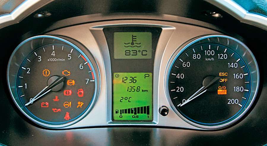 Datsun mi-DO. Панель приборов почти не отличается от грантовской и тоже хорошо читается. В комплектации Dream на дополнительный дисплей выводится температура антифриза.