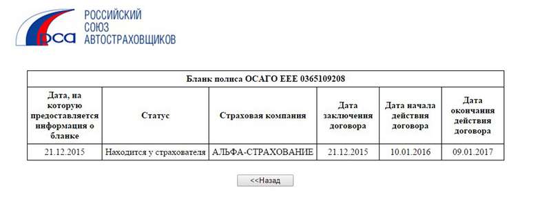 Проверить подлинность полиса можно на сайте РСА. В нашем случае настоящий полис находится у страхователя в Челябинске.